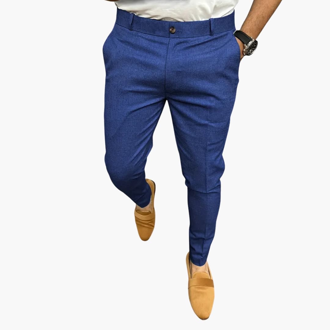 Men's straight-cut elastic waist pants with side pockets, modern slim silhouette for casual daily wear