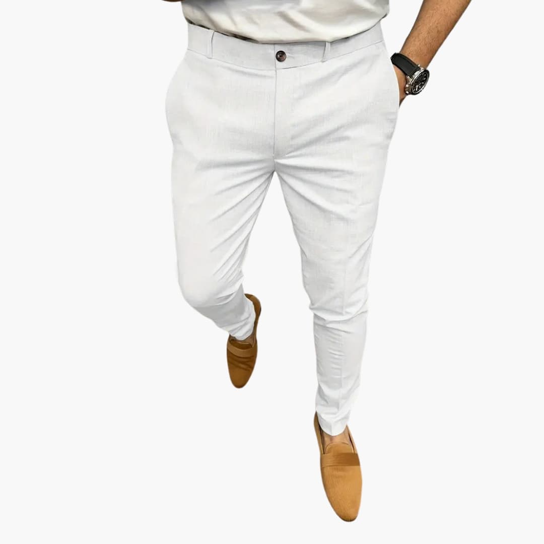 Men's straight-cut elastic waist pants with side pockets, modern silhouette for smart-casual daily wear