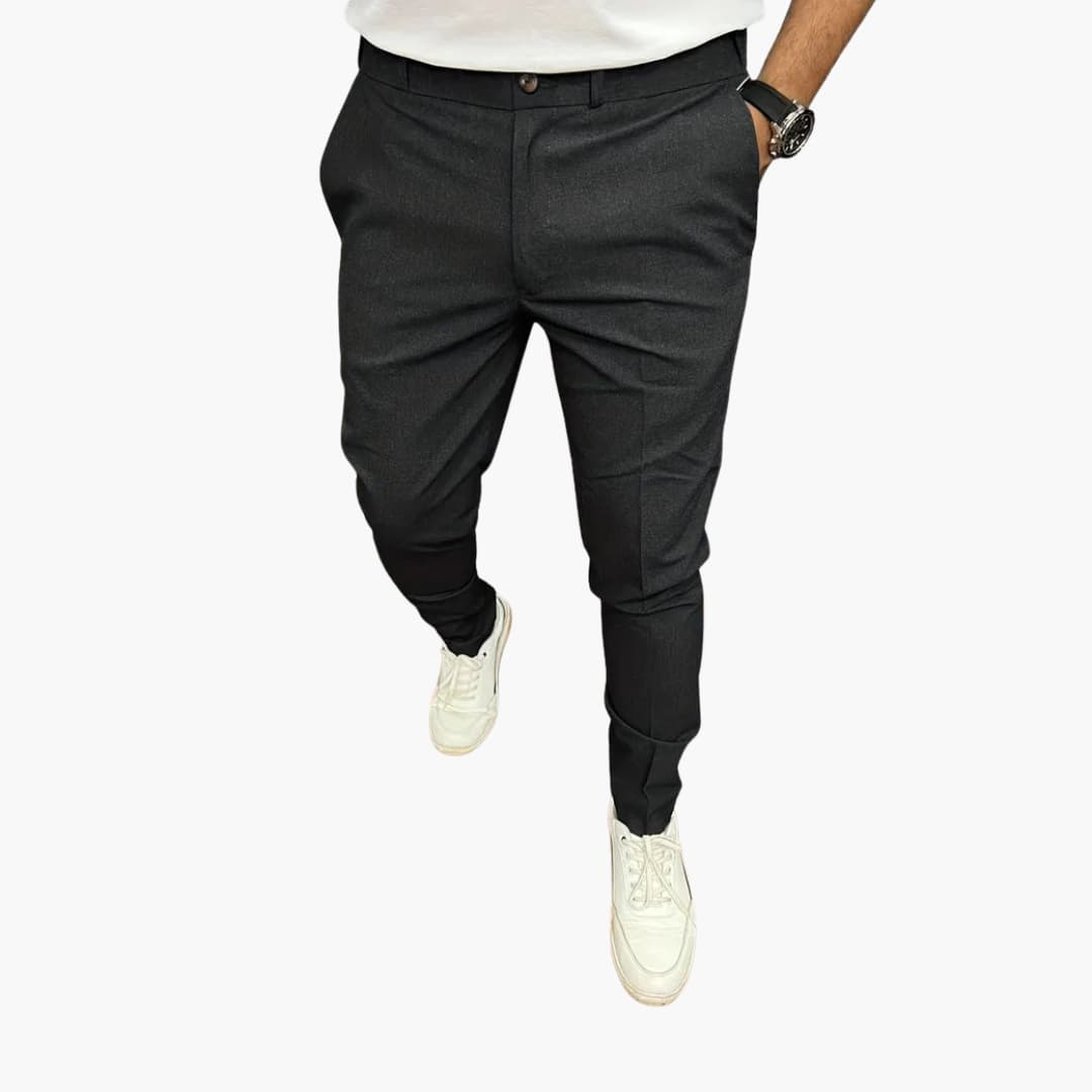 Men's straight-cut elastic waist pants with side pockets, modern fit for casual everyday wear