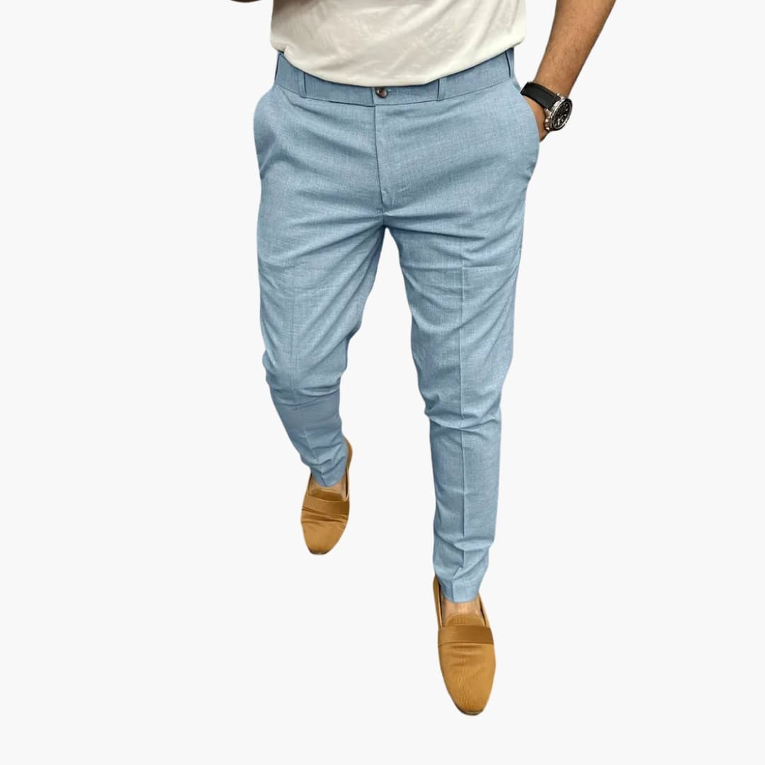 Men's straight-cut elastic waist pants with side pockets, modern fit for casual everyday wear