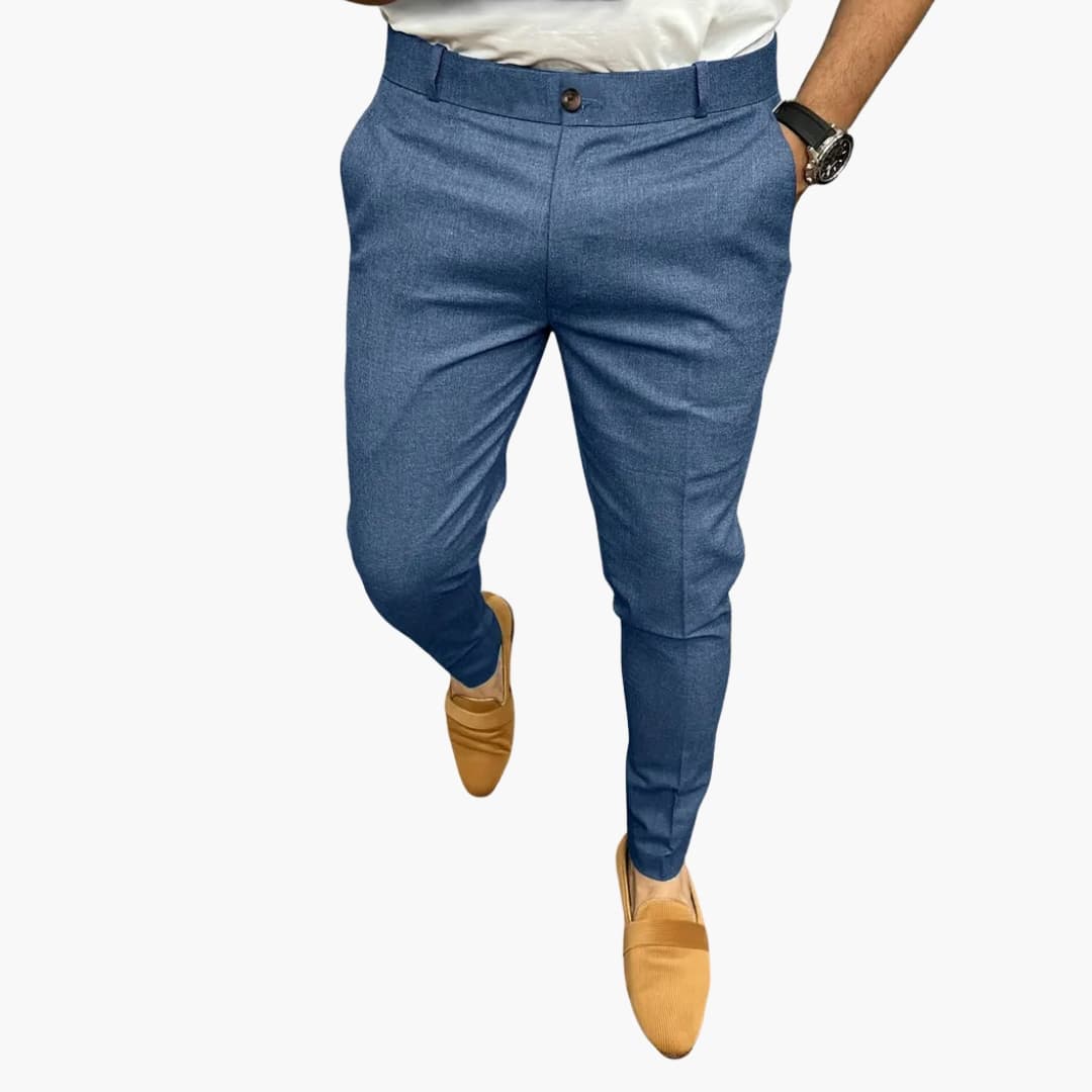 Men's straight-cut elastic waist pants with side pockets, modern slim silhouette for casual wear