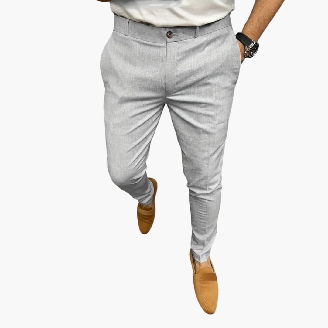 Men's straight-cut elastic waist pants with side pockets, modern slim silhouette for casual daily wear