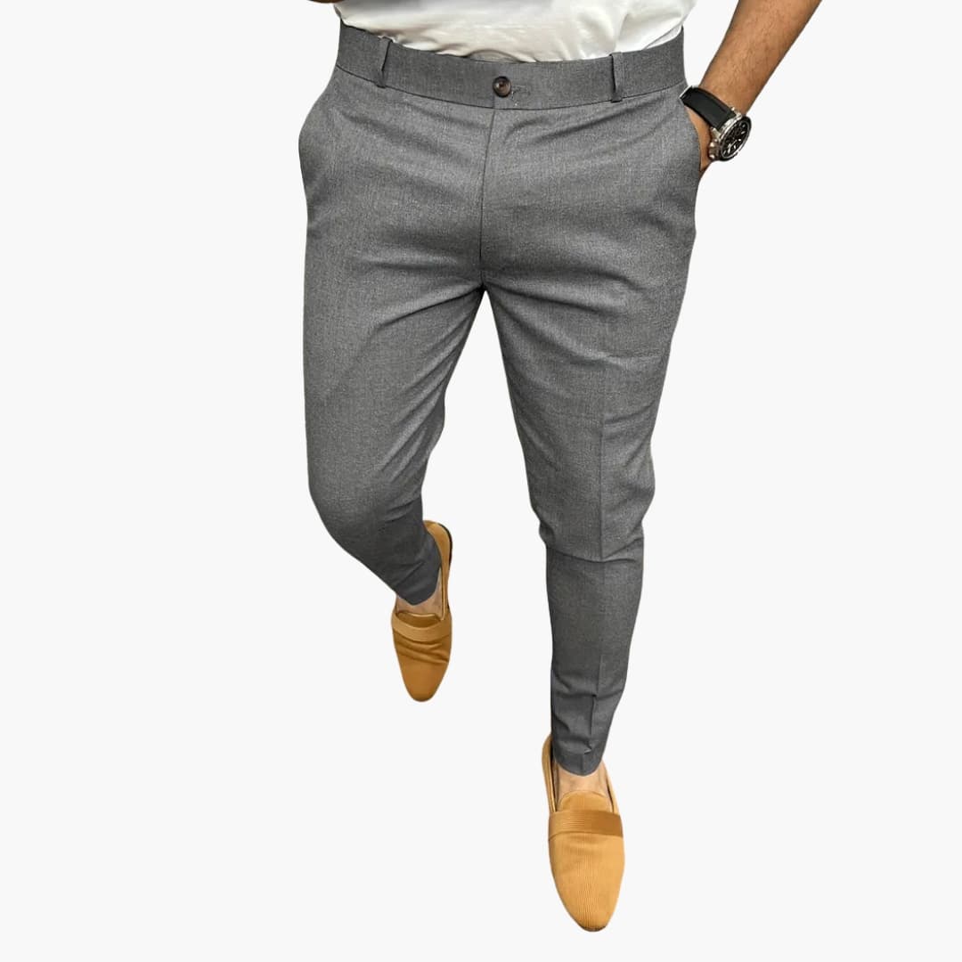Men's straight-cut elastic waist pants with side pockets, modern fit for smart-casual daily wear
