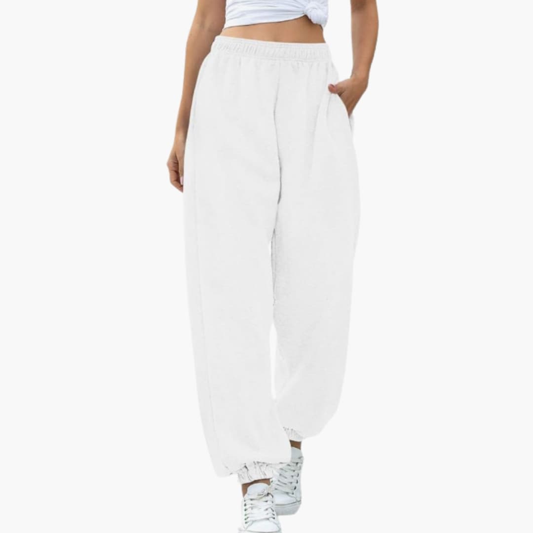 Women's wide-leg jogger pants casual athleisure pull-on elastic waistband relaxed straight silhouette