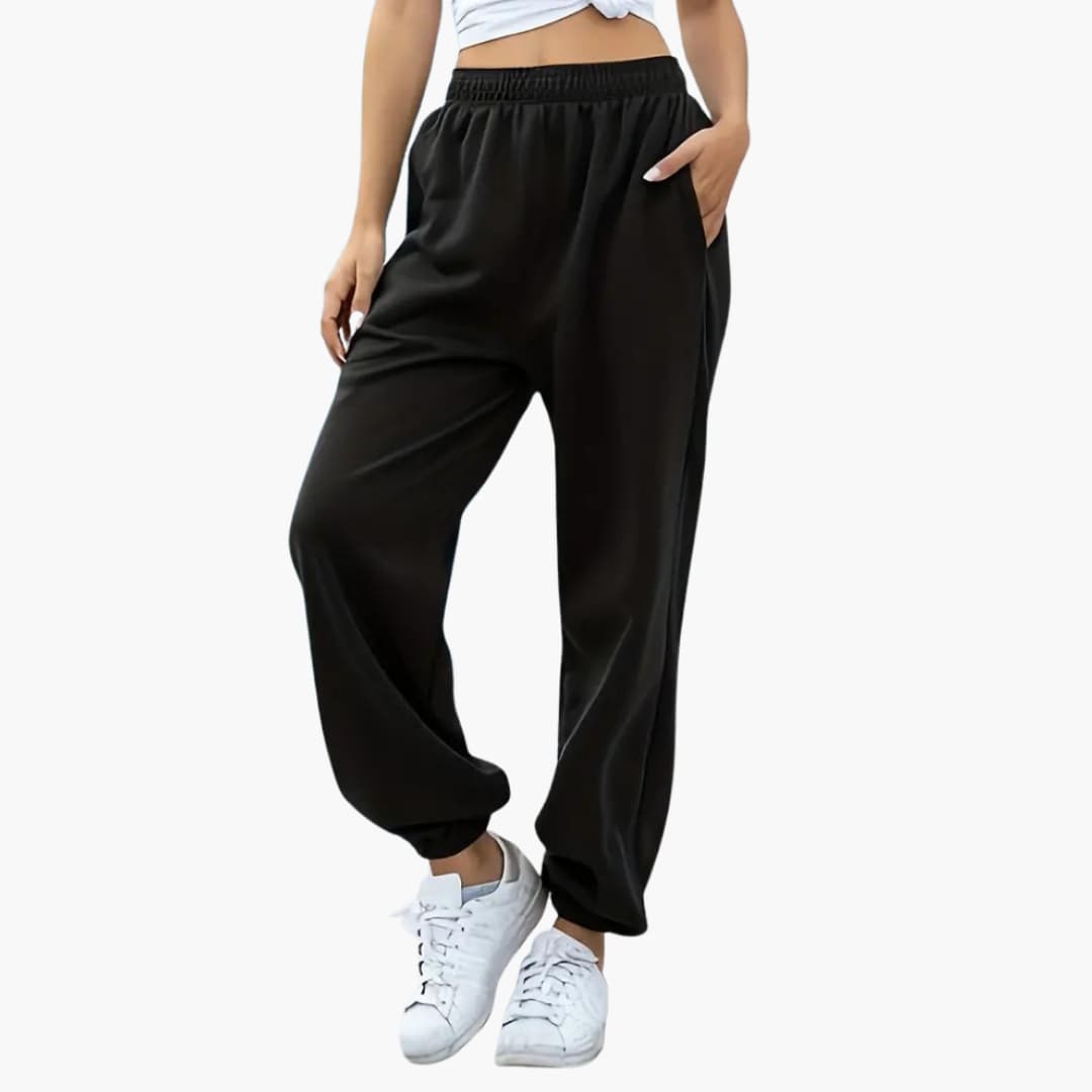 Women's wide-leg jogger pants casual athleisure pull-on elastic waistband relaxed straight silhouette