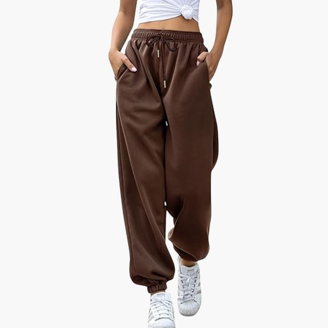 Women's wide-leg jogger pants casual athleisure pull-on elastic waistband relaxed straight silhouette