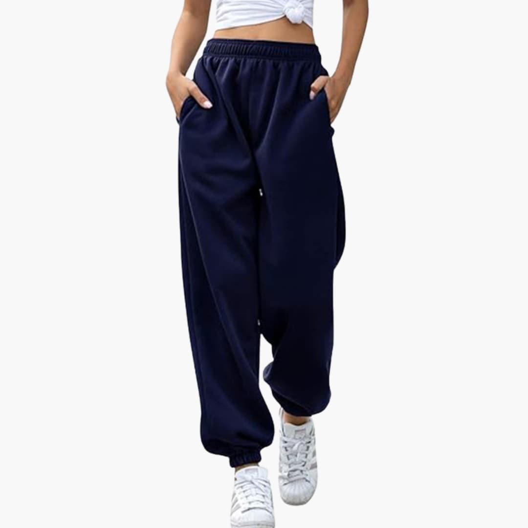 Women's wide-leg jogger pants casual athleisure pull-on elastic waistband relaxed straight silhouette