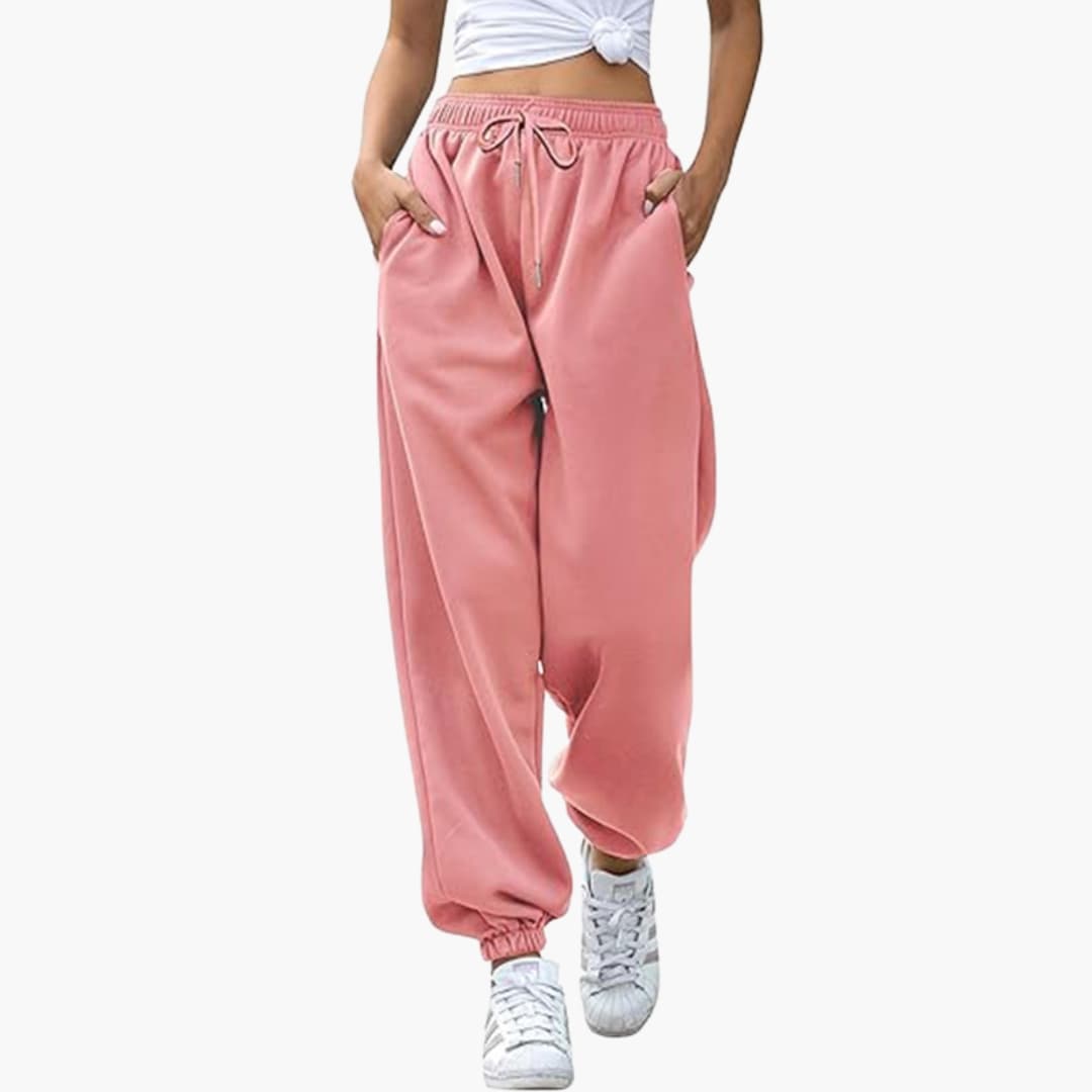 Women's wide-leg jogger pants casual athleisure pull-on elastic waistband relaxed straight silhouette