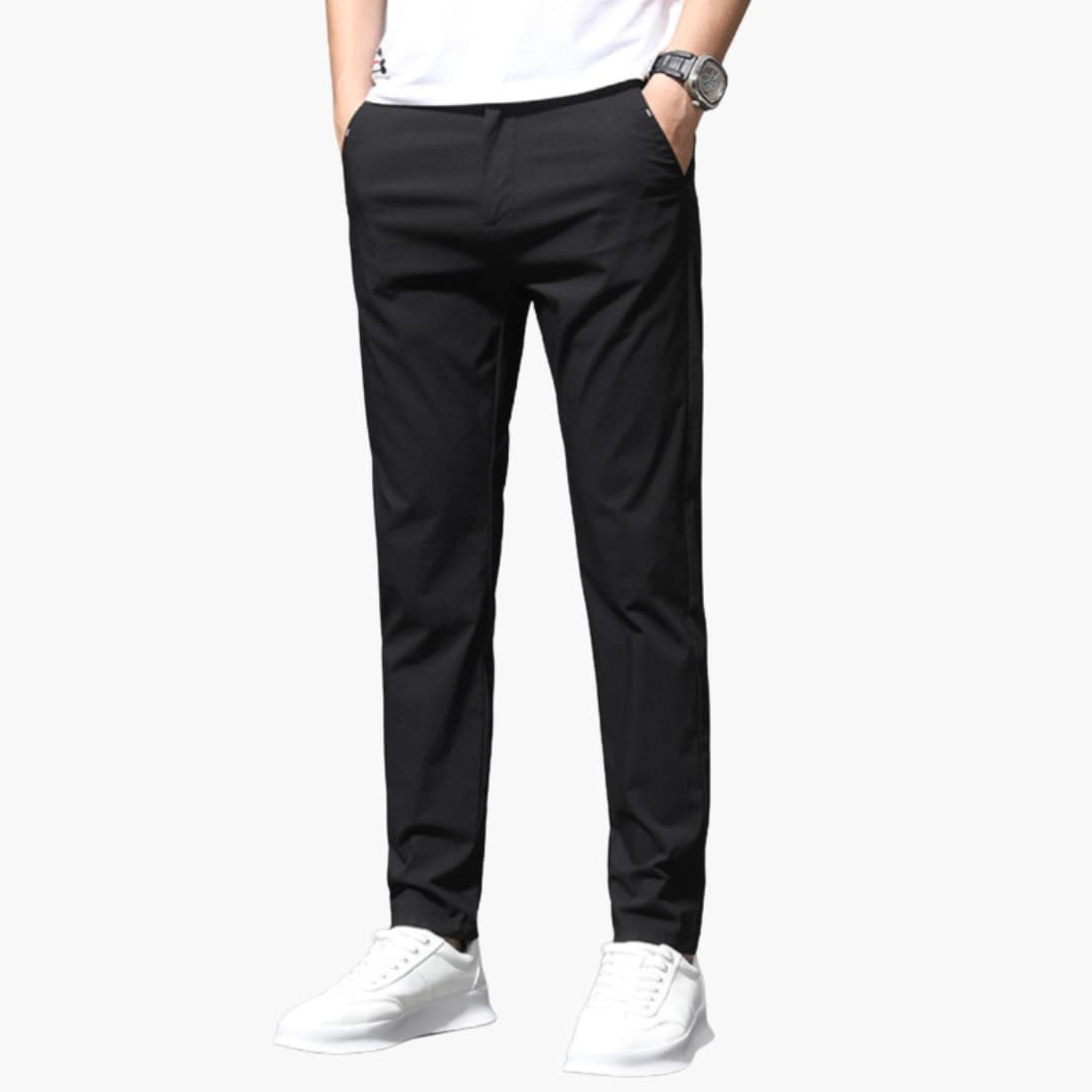 Men's straight-leg hiking pants with elastic waistband, durable outdoor travel trousers with side pockets