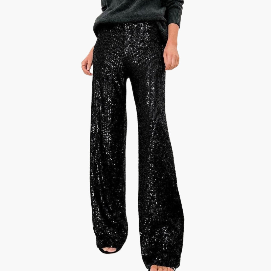 Women's high waist wide leg sequin palazzo pants sparkling slip-on eveningwear for parties