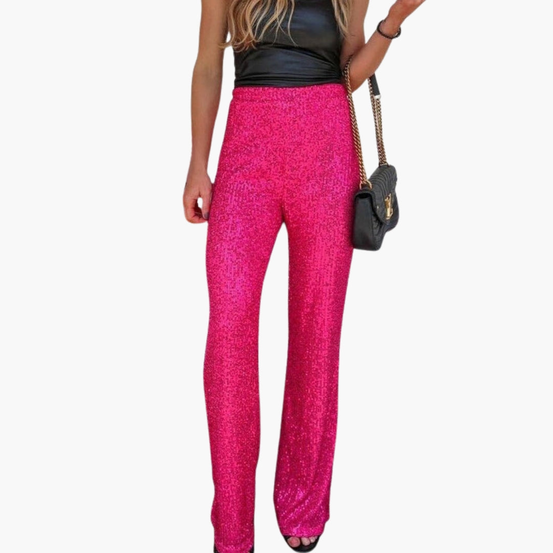 Women's silver sequin palazzo pants high waist wide leg slip-on eveningwear party sparkle