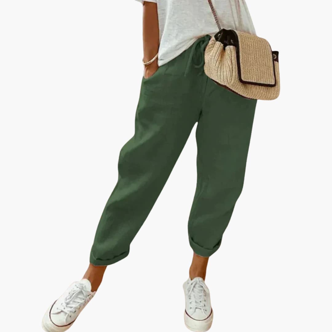 Women's mid-rise straight-leg drawstring waist pants with side pockets for everyday comfort