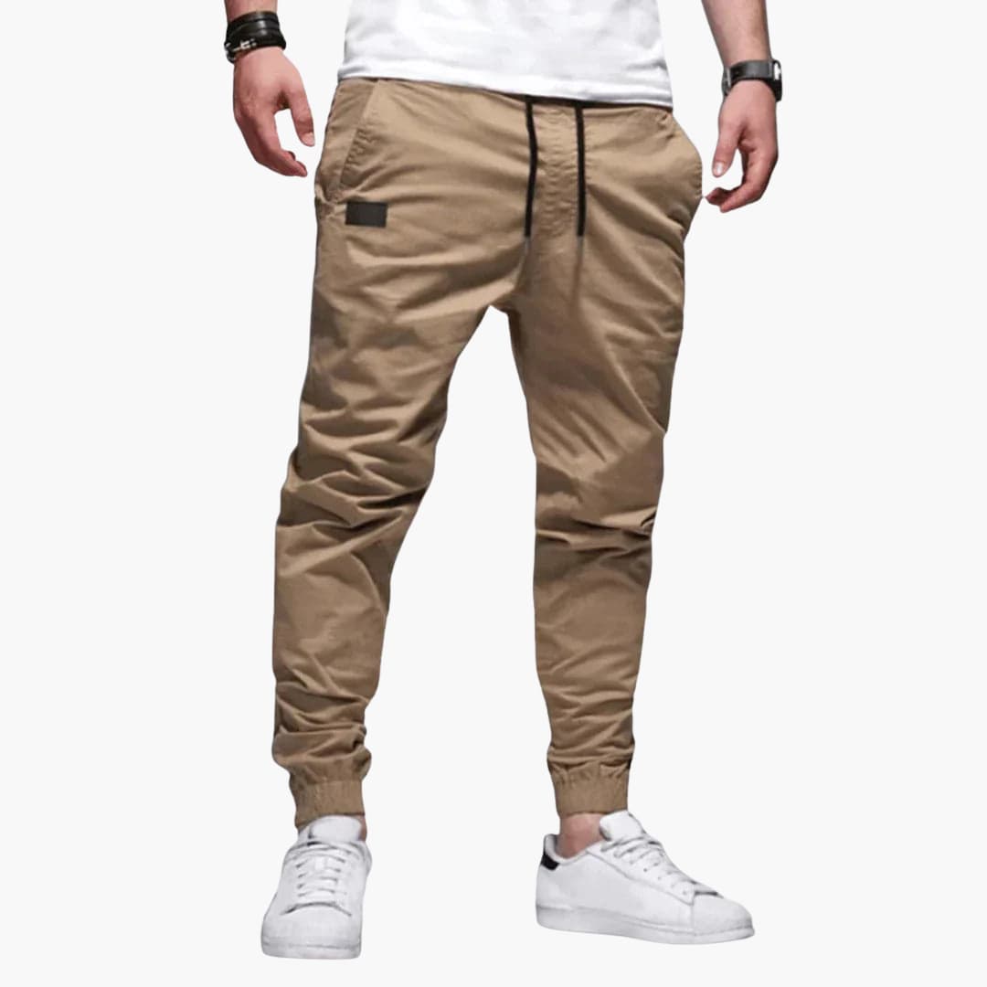Men's tapered drawstring pants with elastic waistband, straight-cut silhouette for everyday comfort