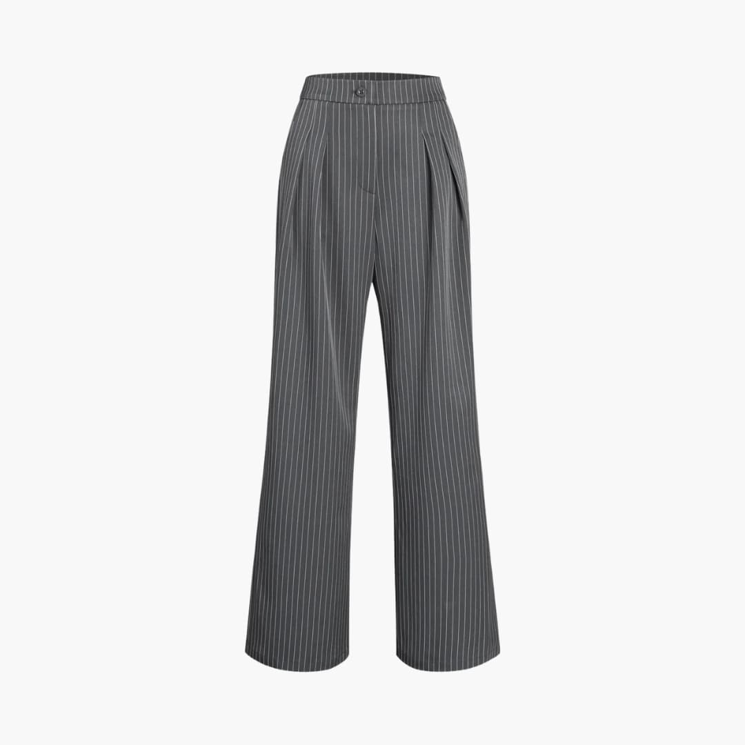 Women's striped pleated pants fluid wide-leg cut mid-rise elegant vertical stripe silhouette