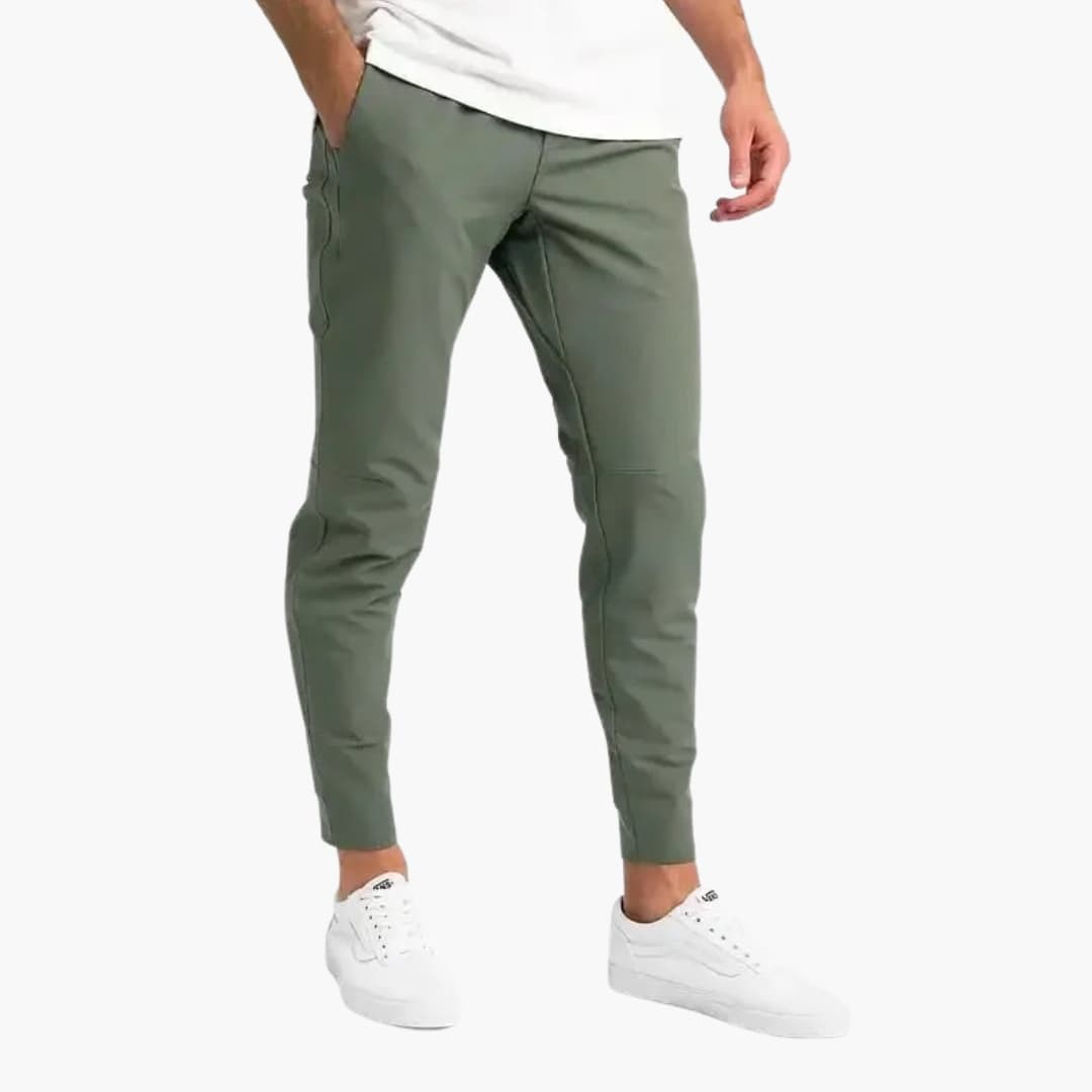Men's high waist straight-leg stretch dress pants with open back pockets, professional office style