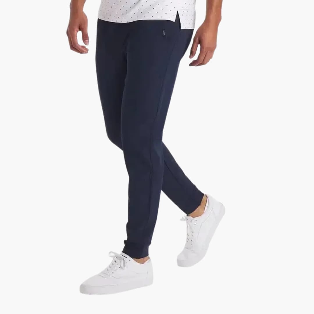 Men's high waist straight-leg stretch dress pants with open back pockets, sleek office-ready fit