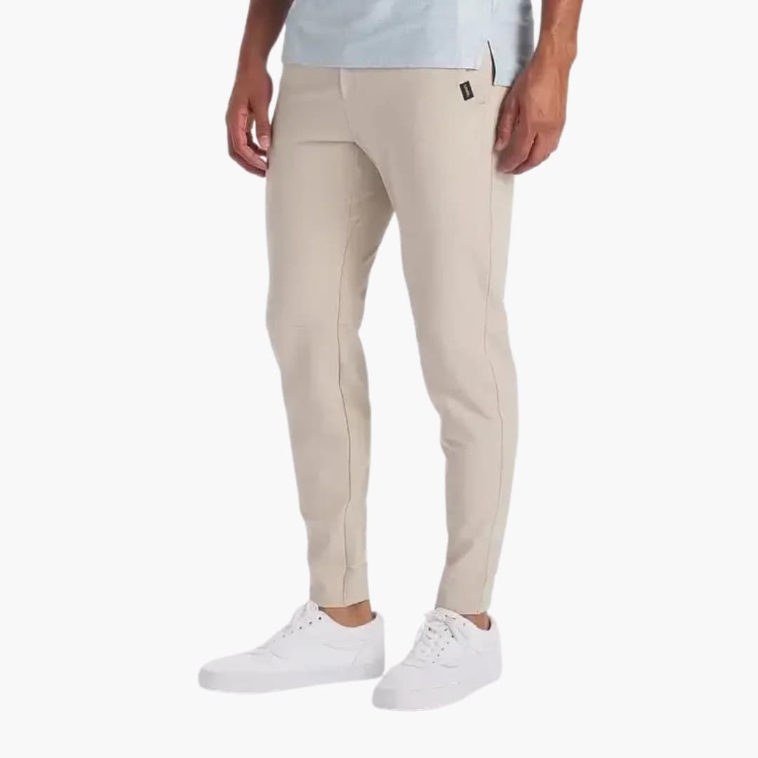 Men's high waist straight-leg stretch dress pants with open back pockets, slim office fit