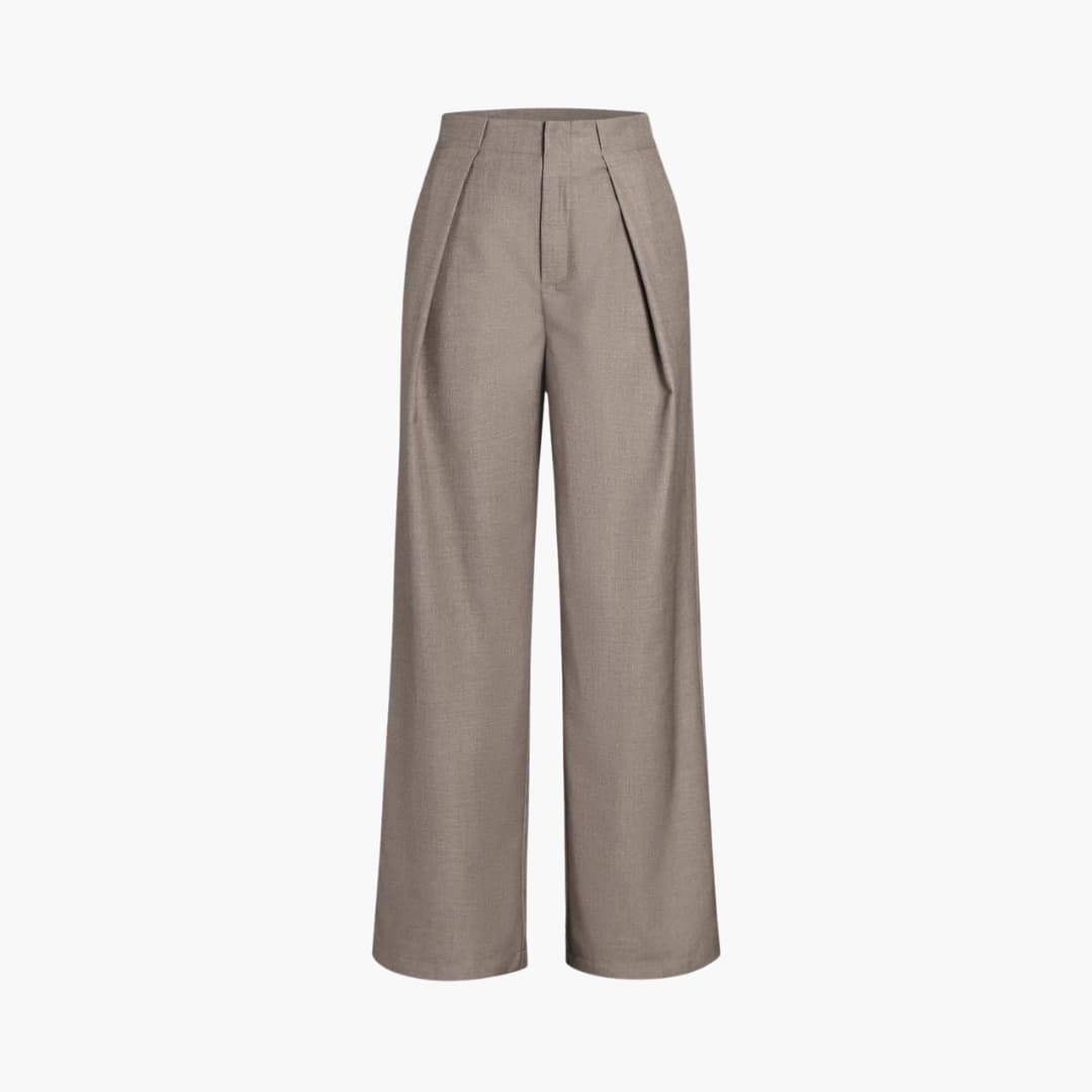 Women's high-waisted pleated straight pants with belt loops, polished office-ready silhouette