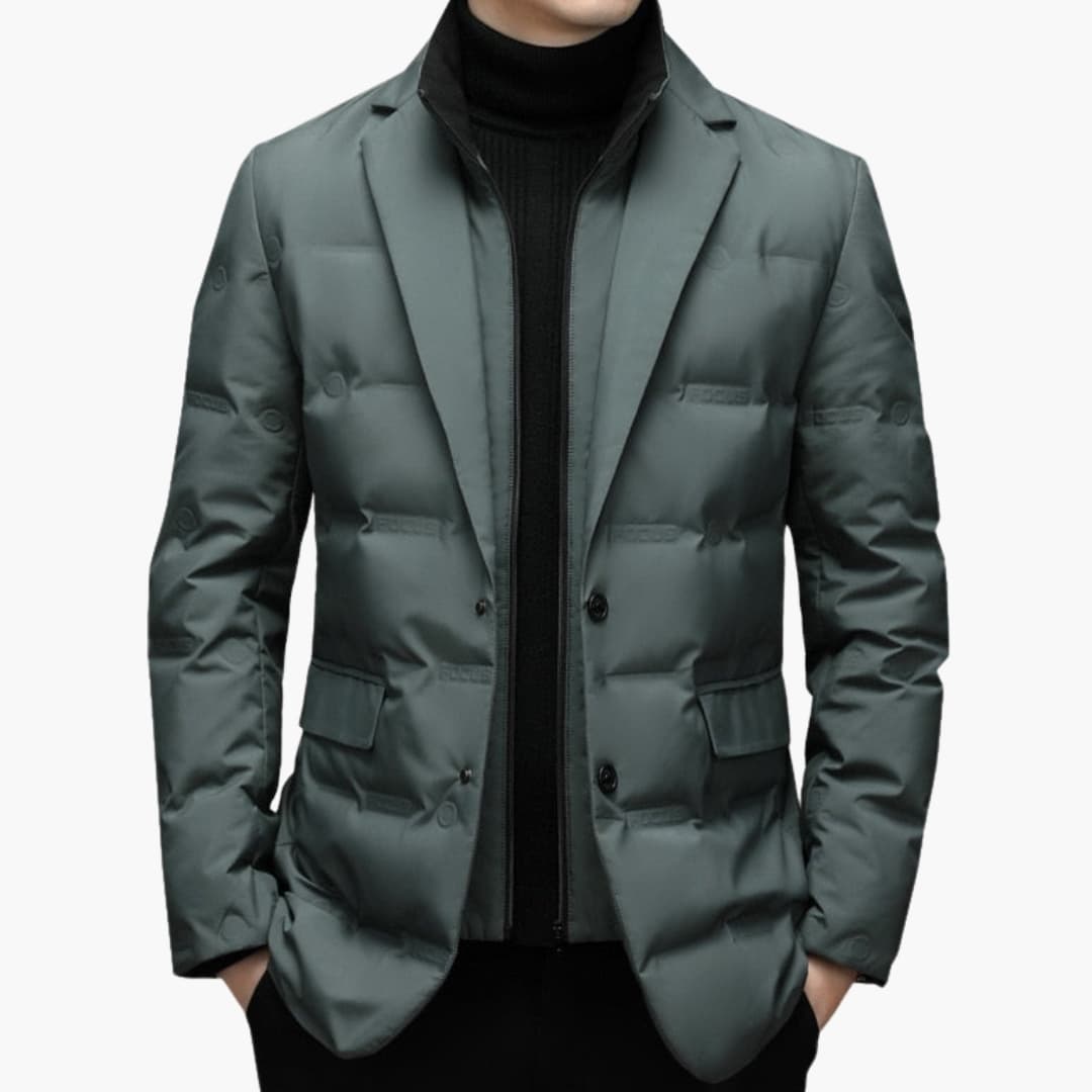 Men's black structured parka reversed collar full zip closure side pockets lined minimalist everyday