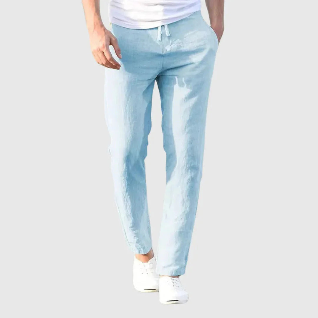 Men's linen blend relaxed pants breathable lightweight trousers with adjustable drawstring waist