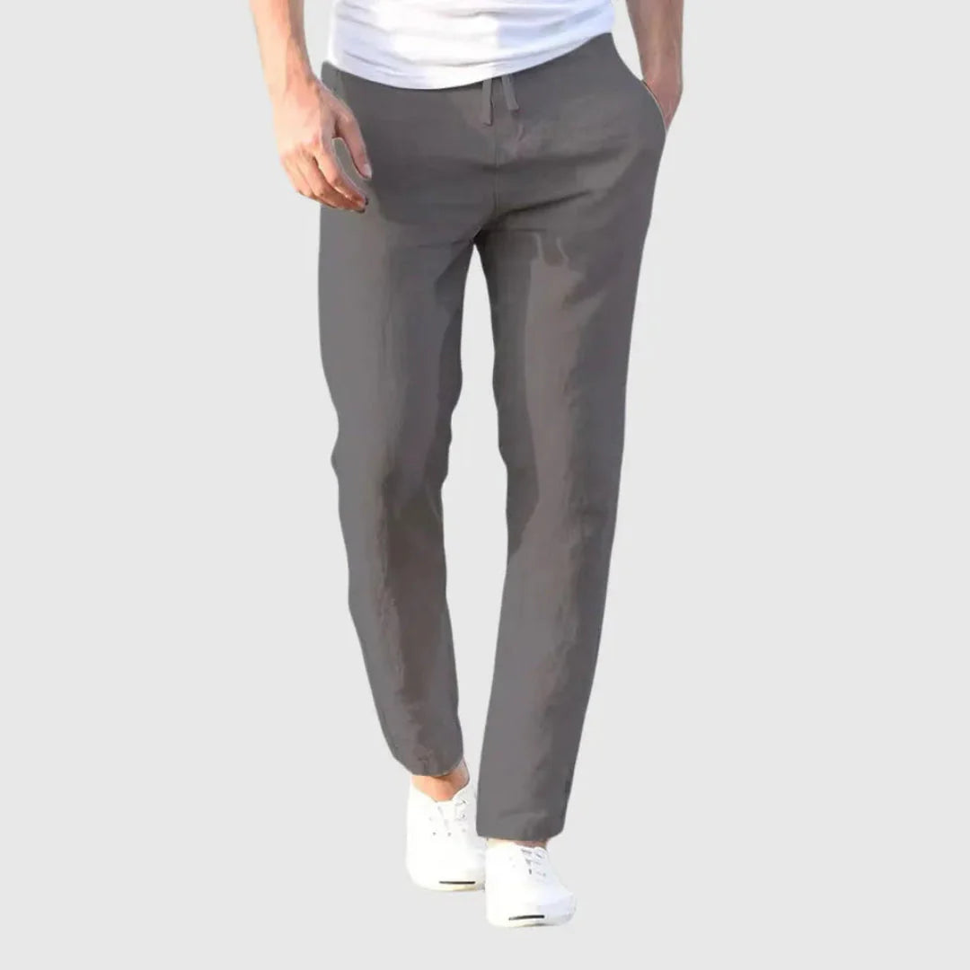 Paul linen-blend relaxed pants, lightweight breathable trousers with adjustable drawstring waist