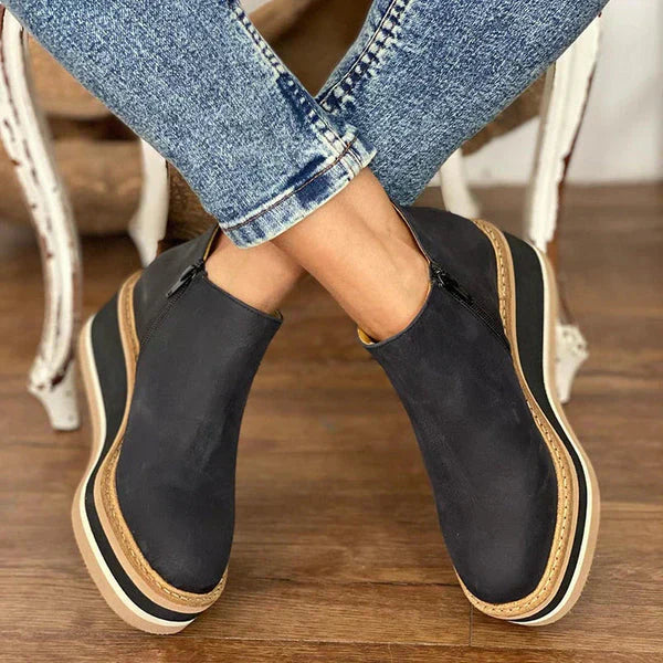 Lavinia women's black platform ankle boots with wedge heel, soft insole cushioning for all-day comfort