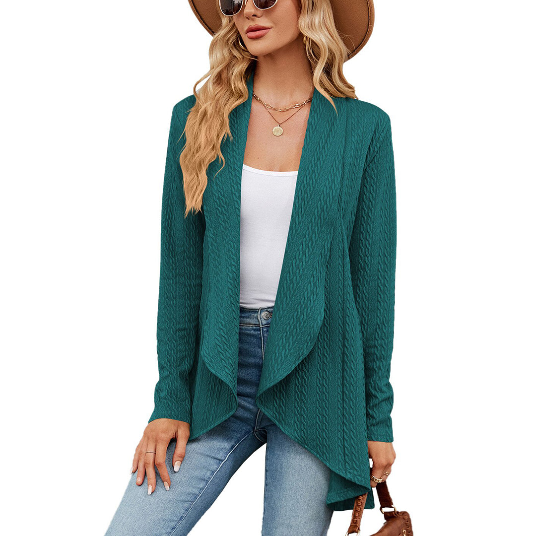 Women's relaxed fit cable-knit cardigan cozy textured winter style neutral warm layer