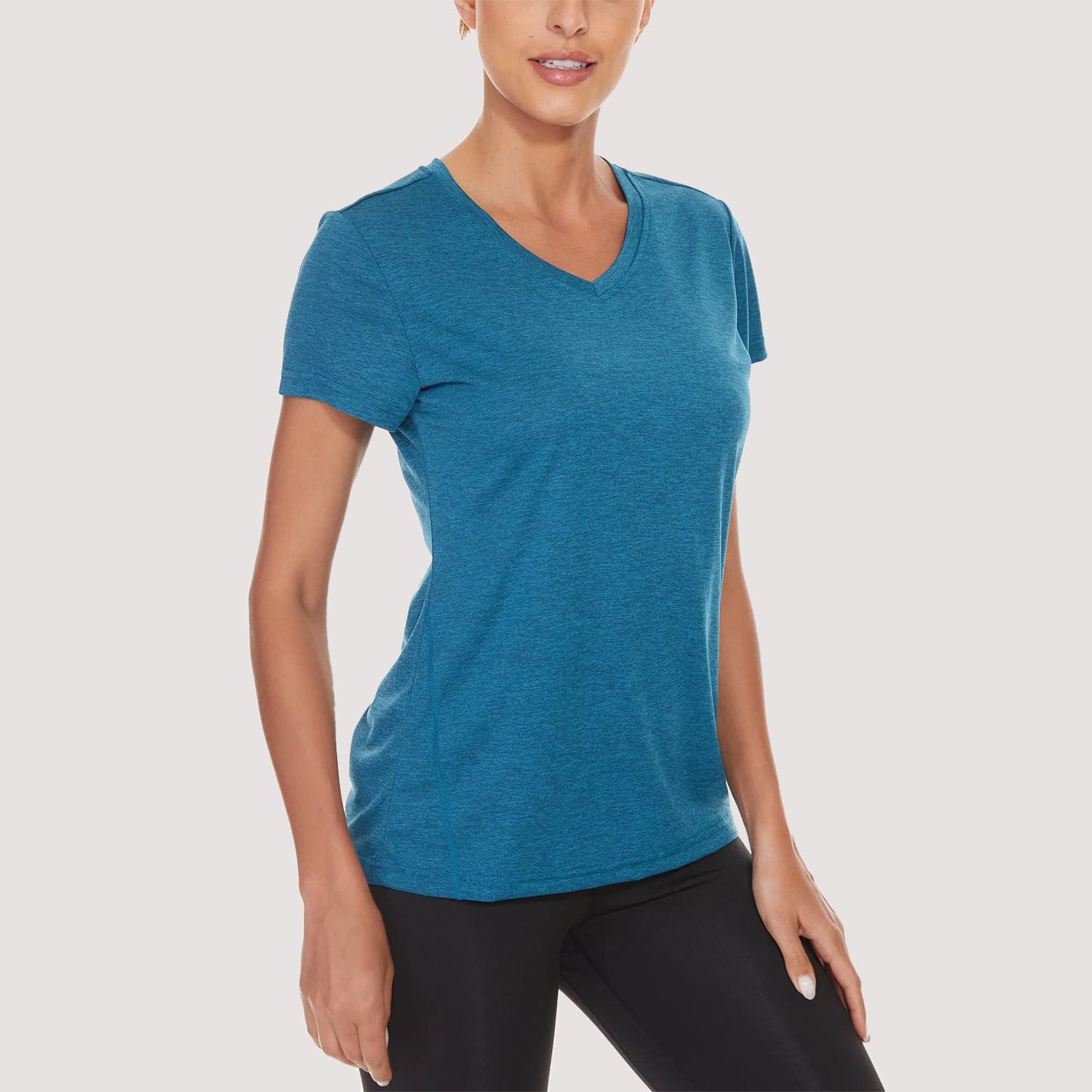 Women's lightweight quick-dry V-neck running tee, silky soft stretch yoga top for active fitness wear