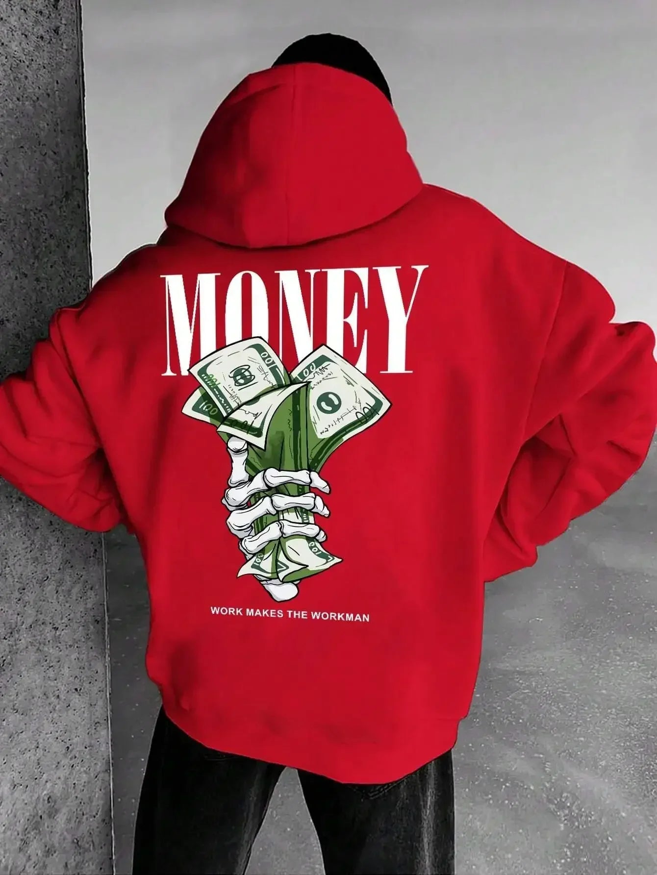 Men's black streetwear hoodie with bold Street Money print, loose fit, cozy cotton-polyester blend