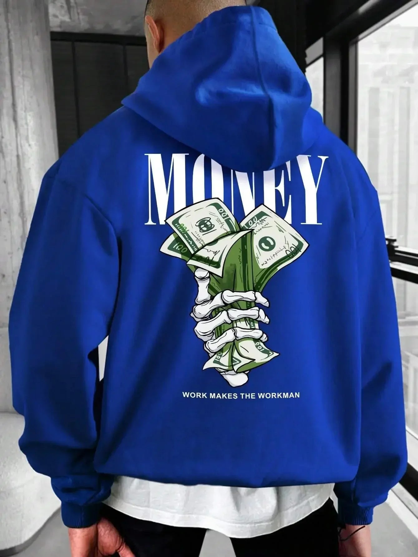 Men's black streetwear hoodie with bold Street Money graphic print, loose fit, cozy cotton-poly blend