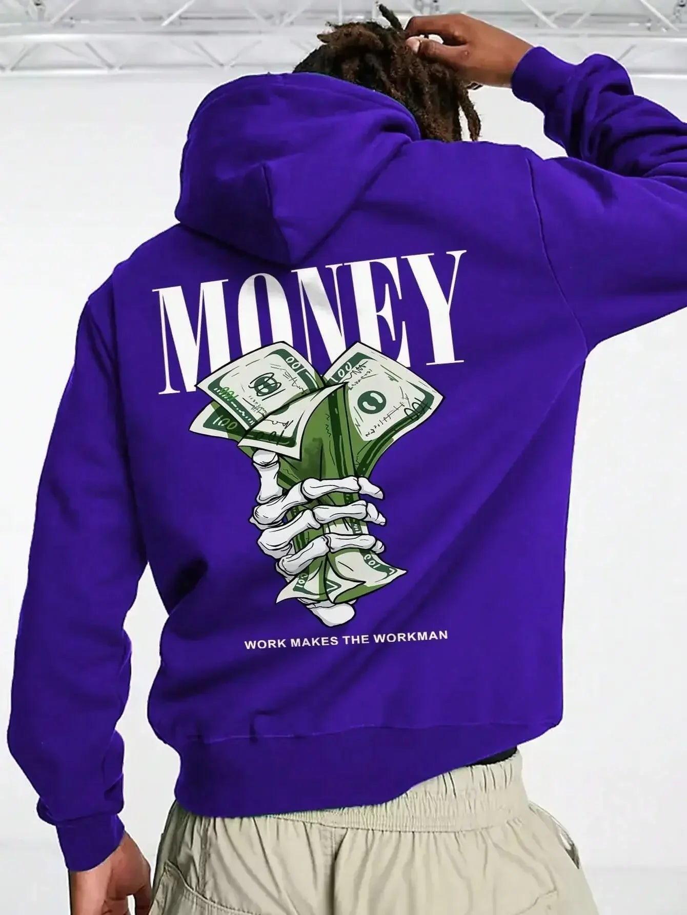 Men's black streetwear hoodie with bold Street Money graphic print, loose fit, cozy cotton-poly blend
