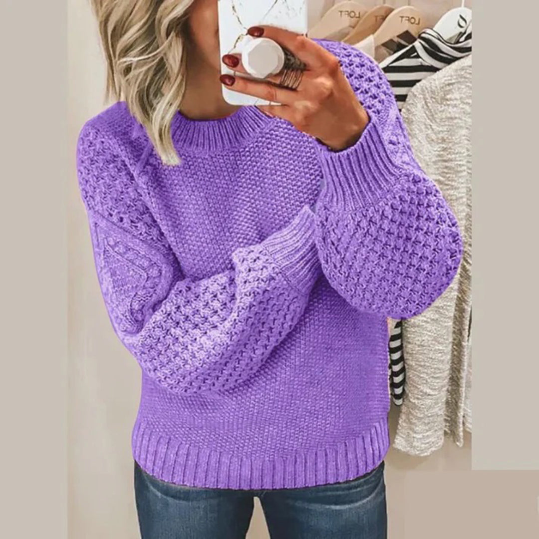 Women's chunky knit sweater relaxed fit voluminous sleeves ribbed edges cozy autumn winter staple