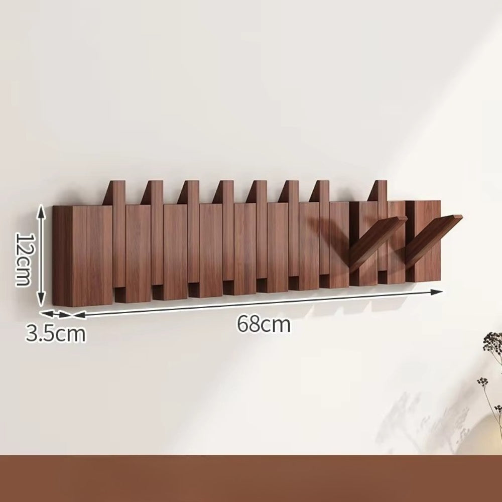 Wooden wall-mounted flip hook rack natural wood finish minimalist entryway space-saving organizer