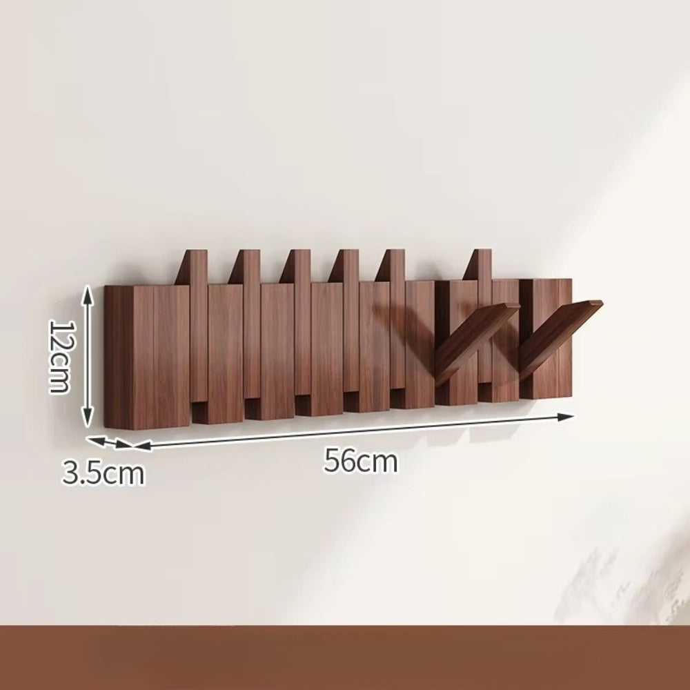 Wooden wall-mounted flip hook rack natural wood finish minimalist foldable entryway organizer