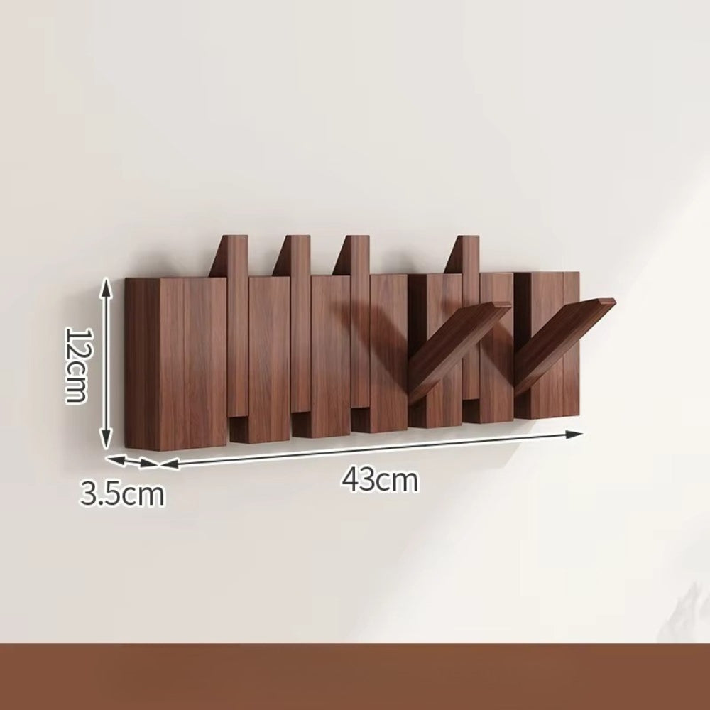 Wooden wall-mounted flip hook rack natural wood finish minimalist entryway space-saving organizer