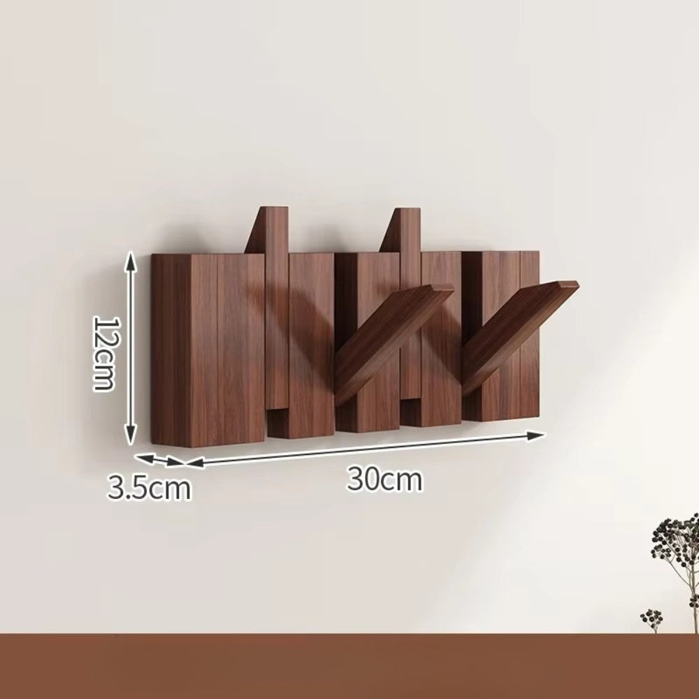 Wooden wall-mounted flip hook rack natural wood minimalist entryway organizer space-saving foldable hooks