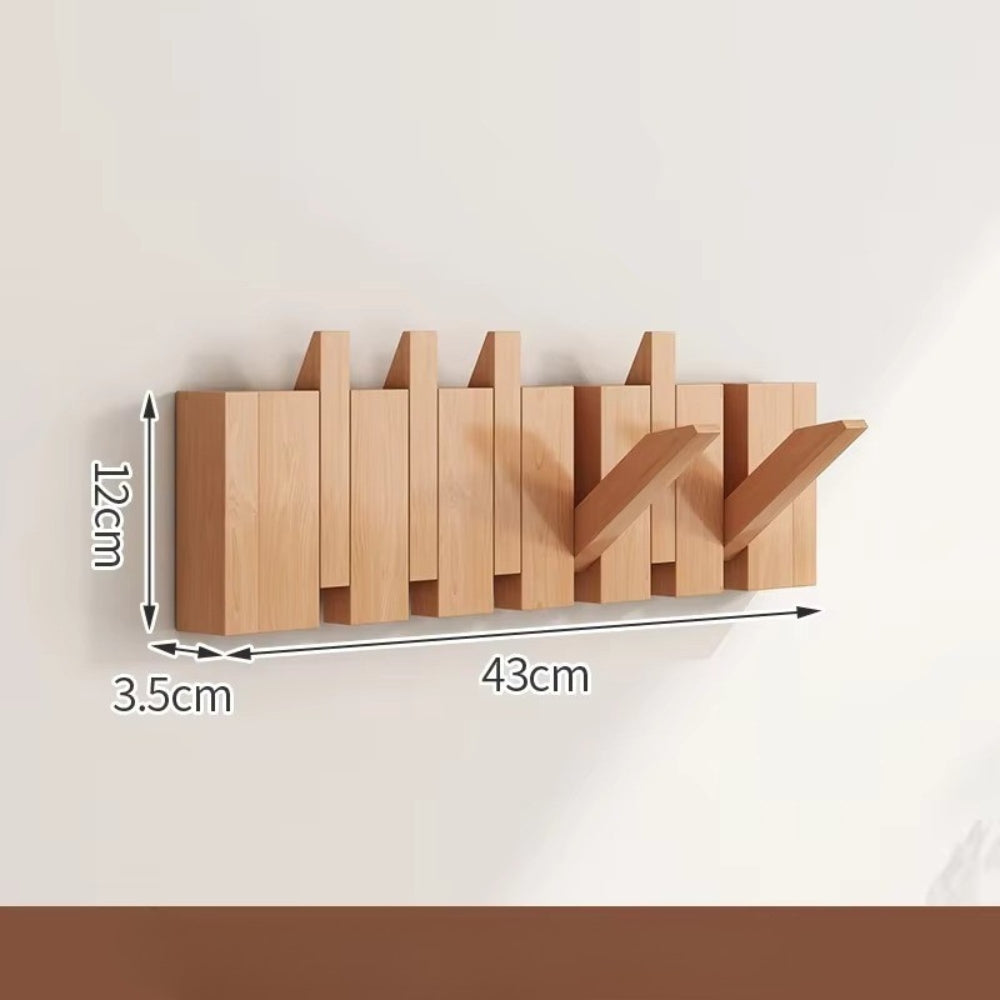 Wooden flip hook rack natural wood finish foldable wall-mounted entryway organizer minimalist space-saving