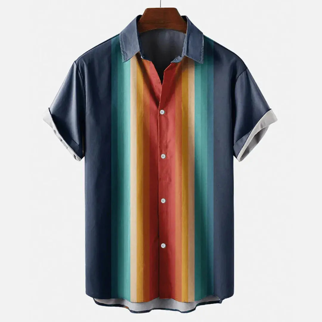 Pierre-André unisex linen button-down shirt retro rainbow hand-dyed relaxed fit breathable summer casual