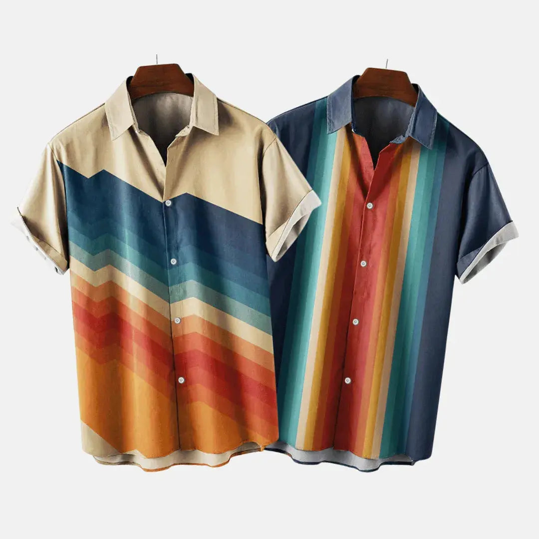 Unisex retro rainbow hand-dyed linen button-down shirt breathable casual summer comfort