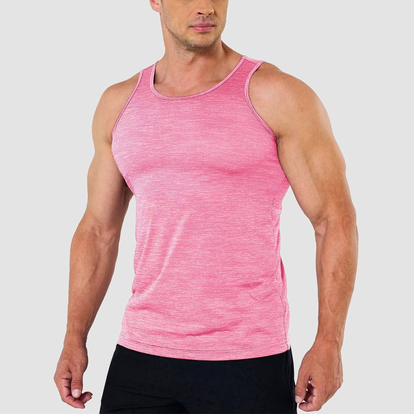 Men's black sleeveless gym tank top quick-dry moisture-wicking polyester performance shirt athletic cut