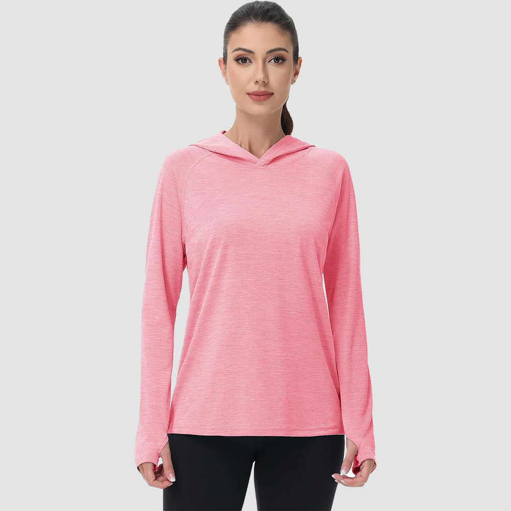 Mint UPF 50+ women's sun hoodie with thumb holes, lightweight quick-dry fabric for outdoor activities
