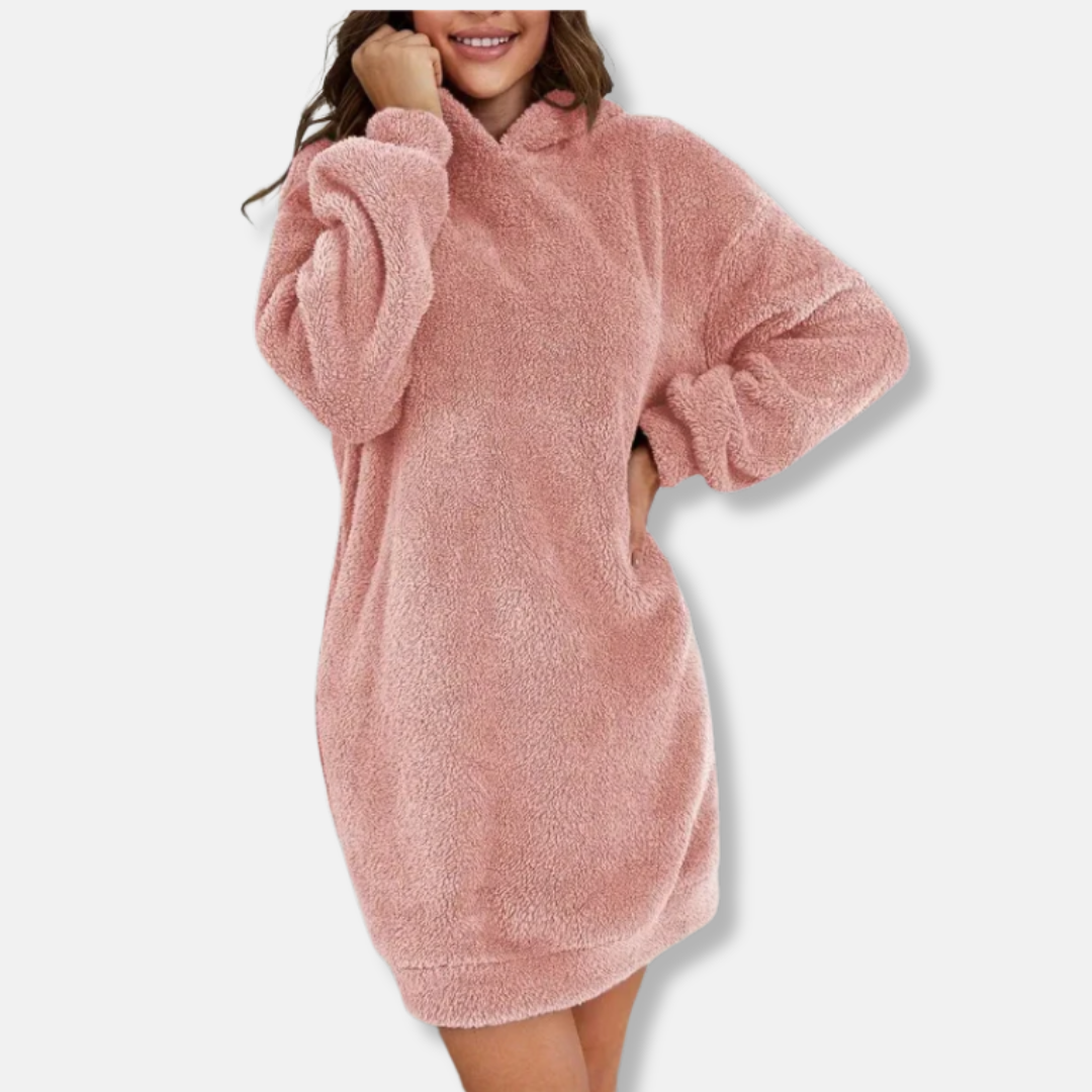 Women's oversized hoodie dress soft fleece long sleeve lounge wear with relaxed silhouette