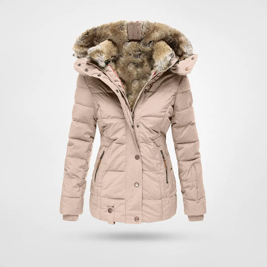 Women's elegant jacket neutral tone clean silhouette refined accents comfortable everyday layering piece