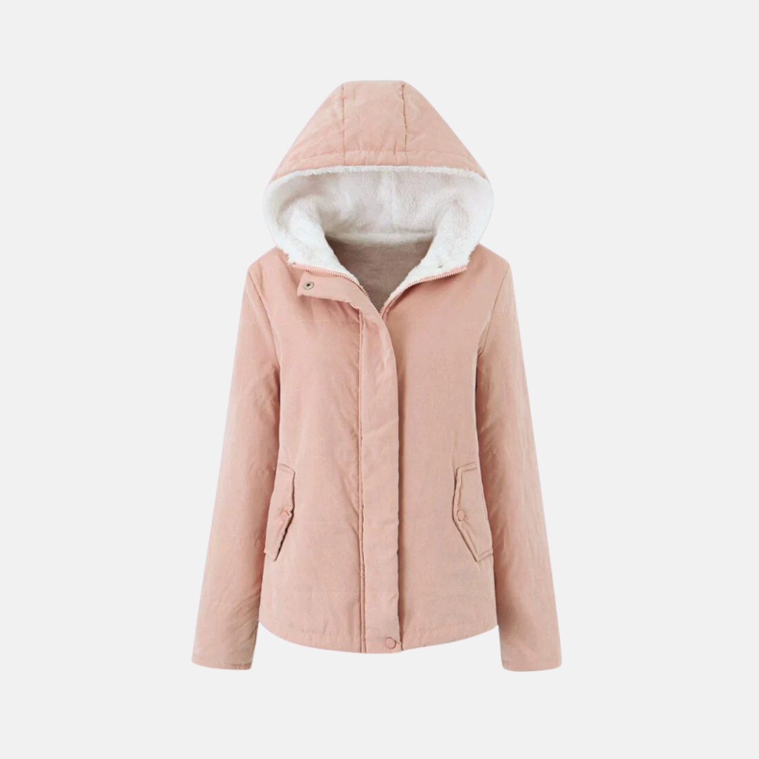Women's quilted padded hooded jacket fleece-lined with snap closure for everyday outdoor warmth