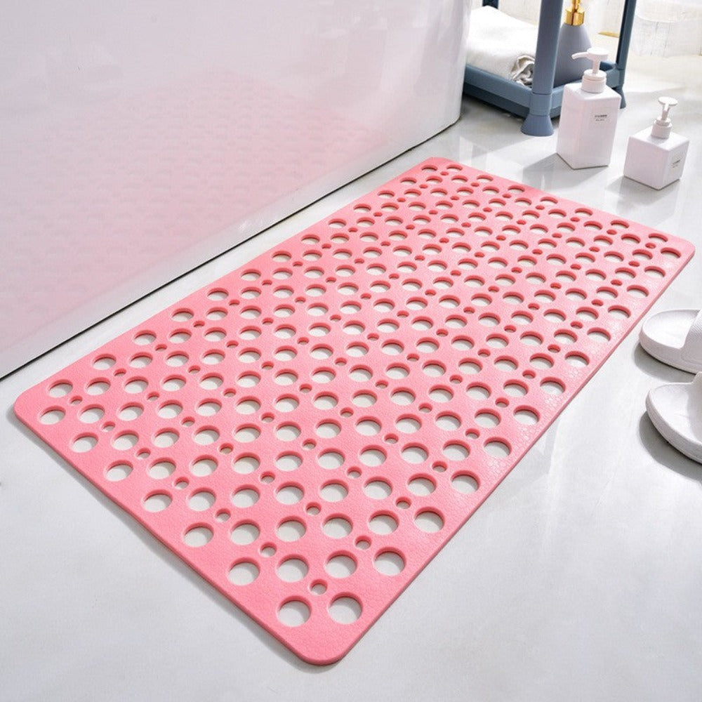 Premium gray non-slip rubber shower mat with drainage holes and textured surface for senior safety