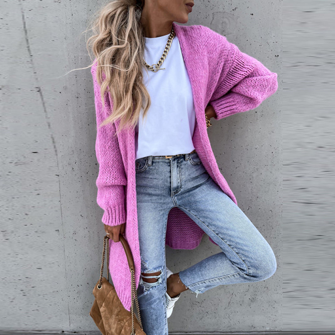 Women's relaxed fit long open-front cardigan cozy everyday layering soft drape extended length