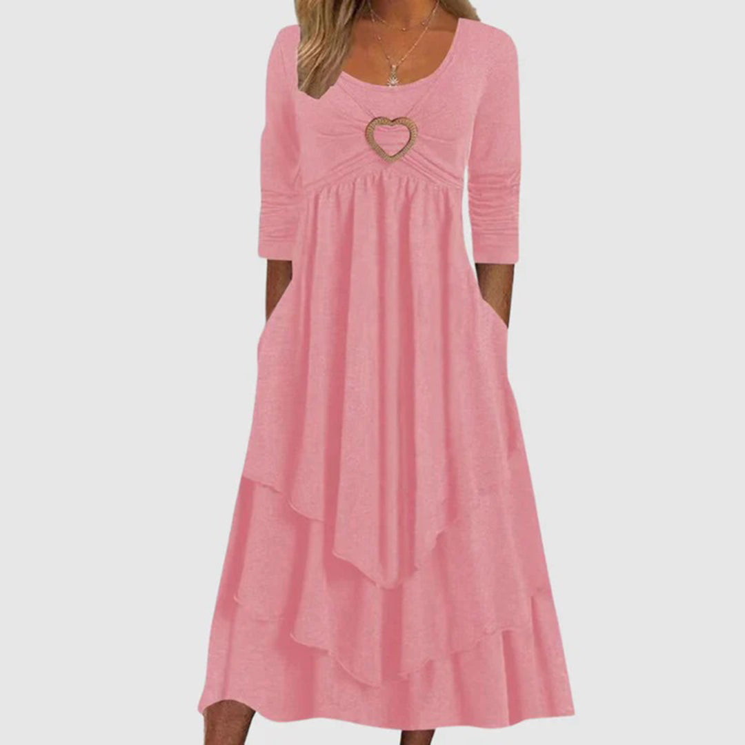 Women's layered maxi dress in relaxed fit with sweetheart neckline, jersey-knit tiered silhouette
