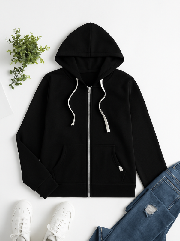 Women's full-zip winter hoodie in soft insulating fabric, everyday cold-weather layering piece