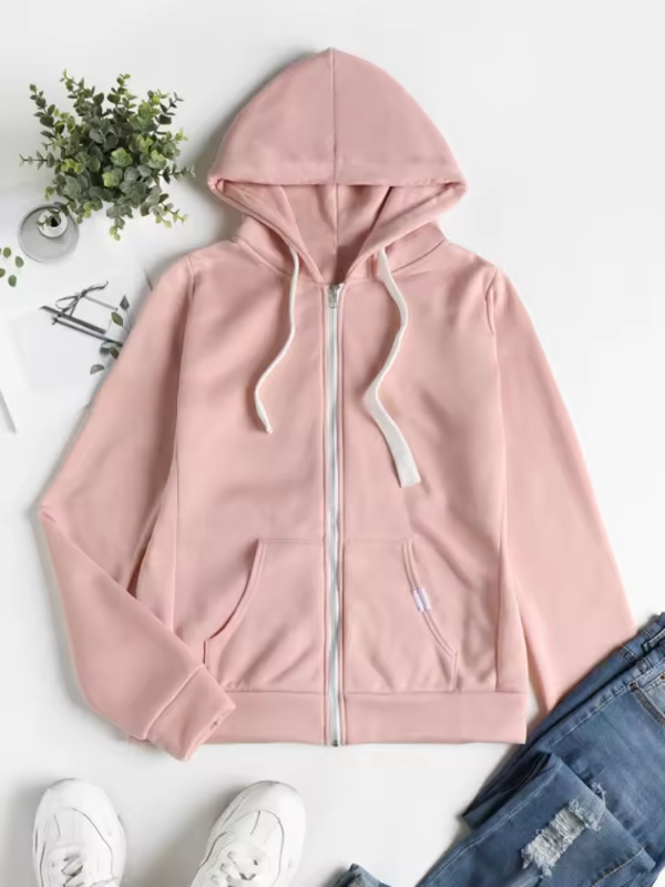 Women's classic zip-up hoodie in winter tones, full-length zipper for cozy everyday layering and warmth