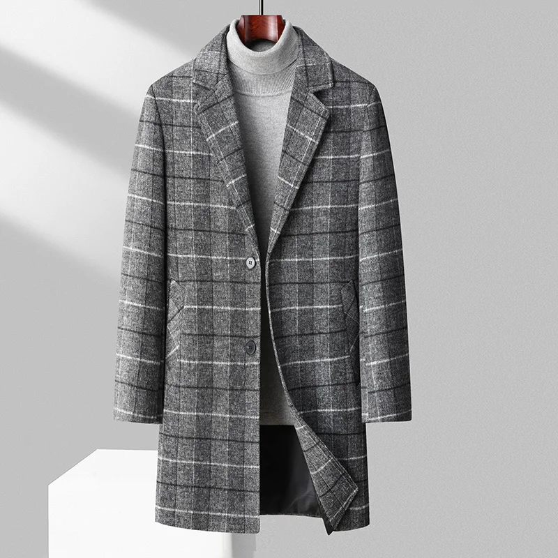 Men's plaid wool overcoat tailored fit structured silhouette premium warmth lifetime durability